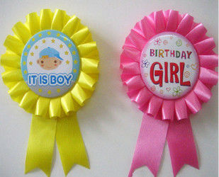 rosette, Award Ribbon Rosette With Button Pin, tinplate bagde