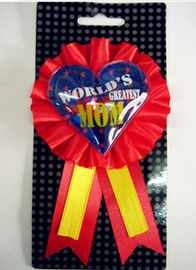 rosette, Award Ribbon Rosette With Button Pin, tinplate bagde